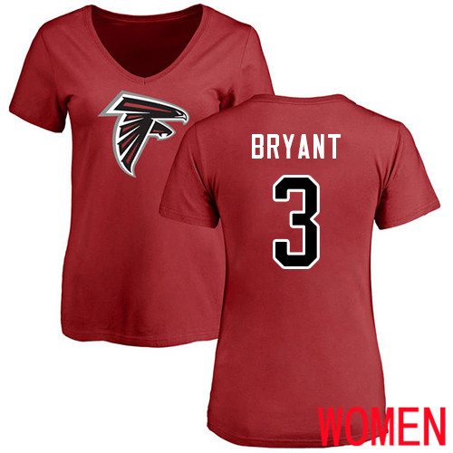 Atlanta Falcons Red Women Matt Bryant Name And Number Logo NFL Football #3 T Shirt->women nfl jersey->Women Jersey